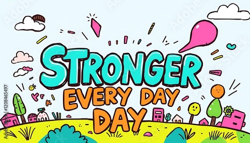 Stronger Every Day Inspirational Childlike Drawing