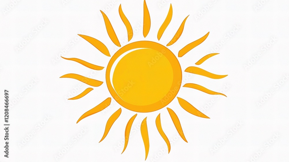 Bright Yellow Sun Icon with Radiating Rays and Vibrant Color Bright Yellow Sun Icon with Radiating Rays and Vibrant Color