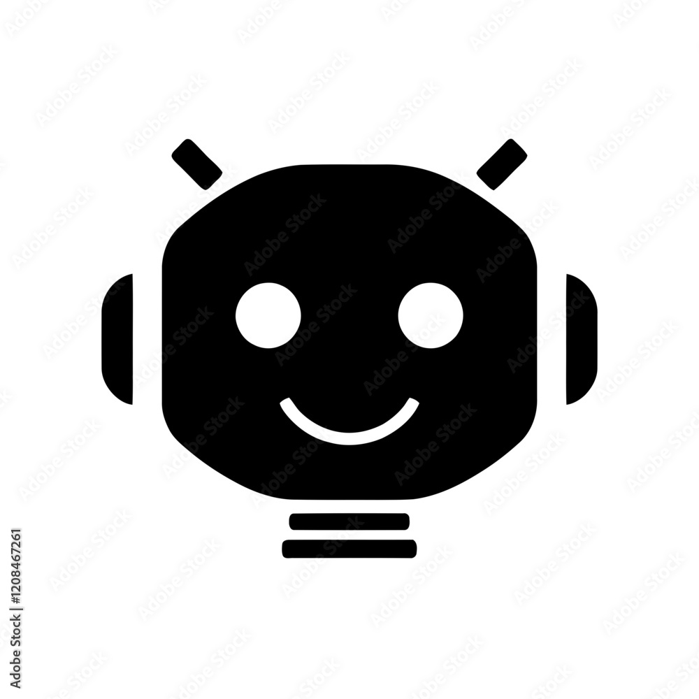 Bot or chatbot icon. Square Robot Head with Antenna and Friendly Smile on White Background
Bot or chatbot icon. Square Robot Head with Antenna and Friendly Smile on White Background