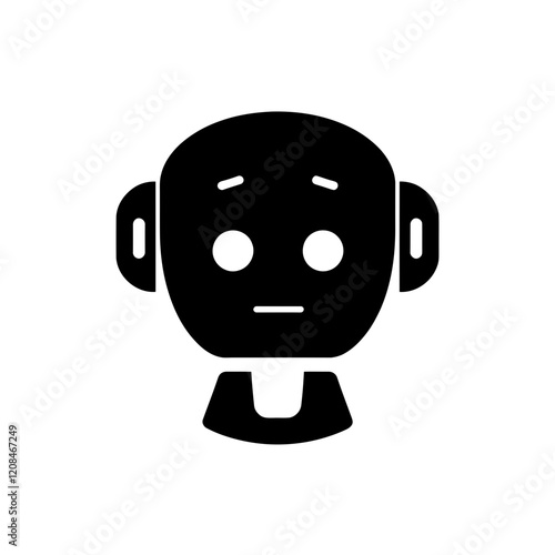 Bot or chatbot icon. Concerned Robot Character with Thoughtful Expression on Clean Background
