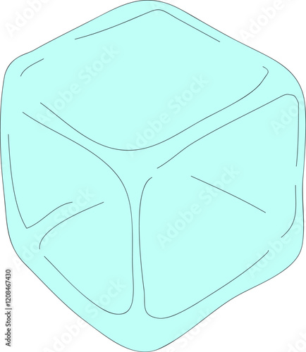 Hand drawn blue ice cube isolated on white background
