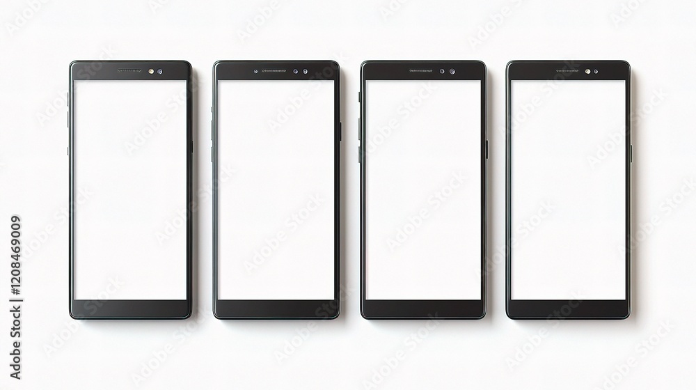 Mockup of Four Contemporary Smartphones with Blank Screens Mockup of Four Contemporary Smartphones with Blank Screens