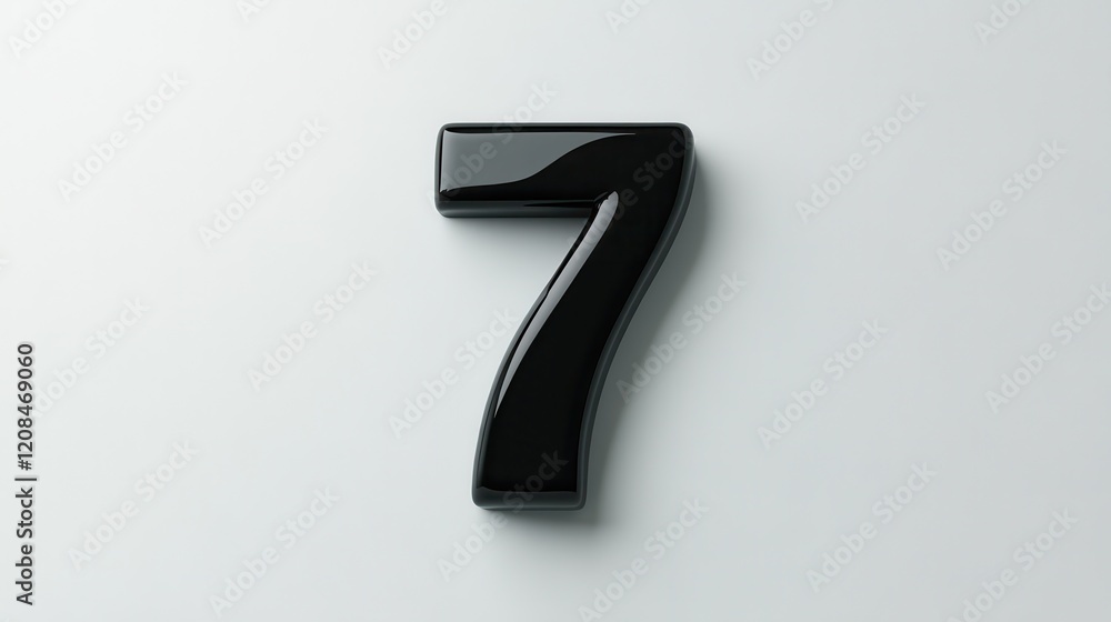 Glossy black number seven on light background - minimalistic design Glossy black number seven on light background - minimalistic design