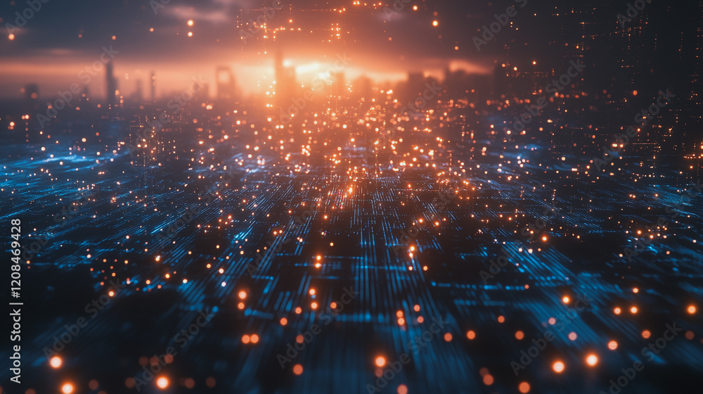 smart, digital, city, connection, network, innovation, Smart digital Innovation city with connection network reciprocity over the cityscape. of future smart wireless digital city and social media netw