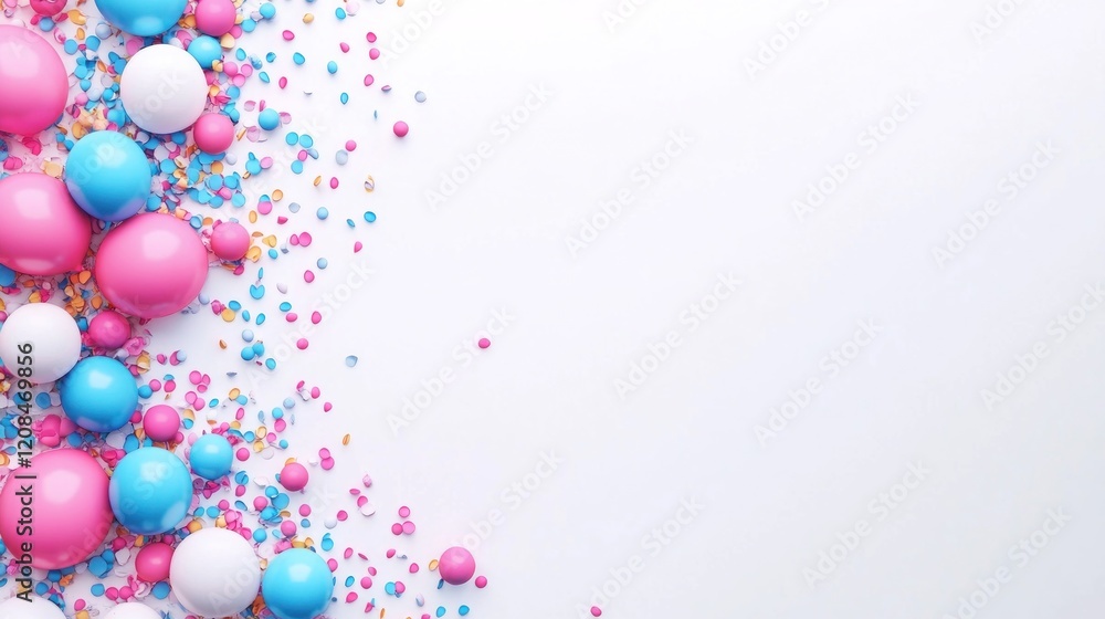 Pastel candy balls & sprinkles border on white Pastel candy balls & sprinkles border on white