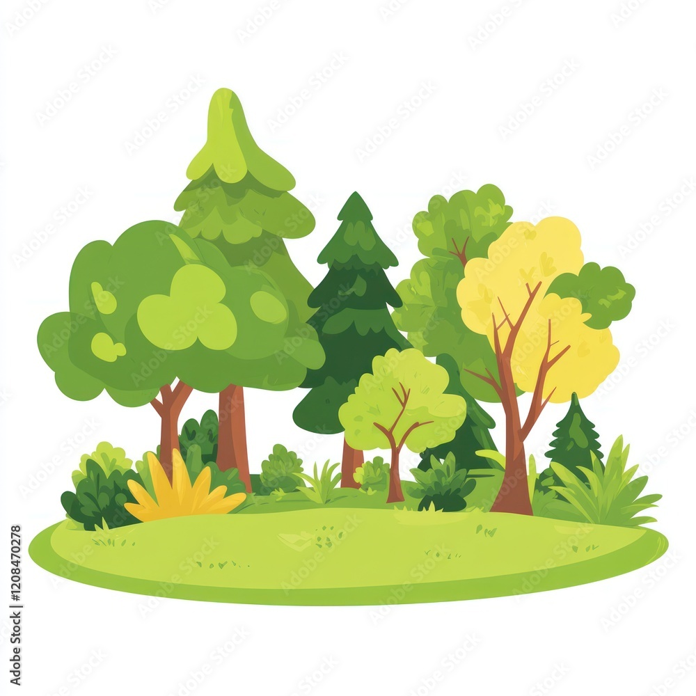 Obraz premium A vibrant illustration of a lush green forest scene