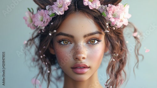 Ultra realistic easter hairstyle with floral details for spring celebration photo