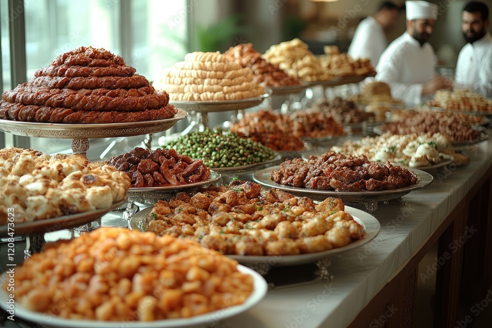Fototapeta premium Delicious Middle Eastern Sweets And Savory Dishes Buffet