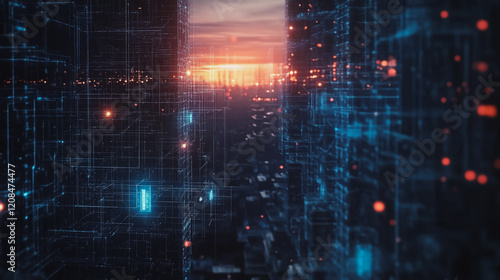 Wallpaper Mural Smart digital Innovation city with connection network reciprocity over the cityscape. of future smart wireless digital city and social media networking systems that connects people with in city Torontodigital.ca