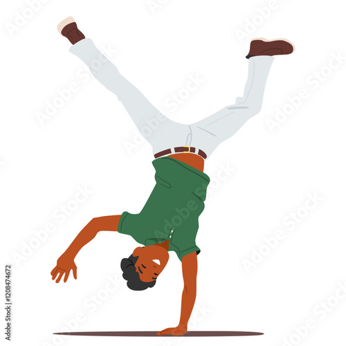 Cheerful active man character feeling happiness rejoicing making handstand vector illustration