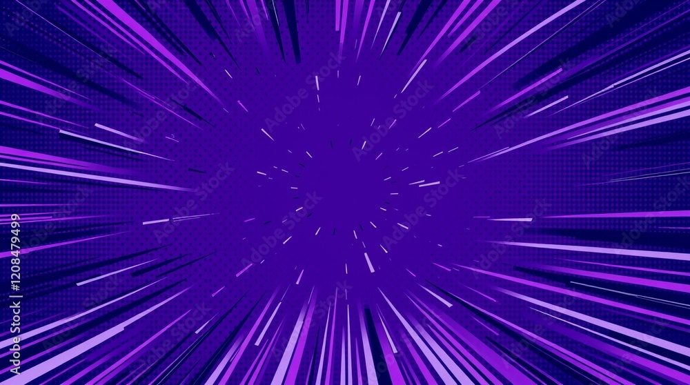 Purple Comic Book Speed Lines Background with Halftone Pattern Purple Comic Book Speed Lines Background with Halftone Pattern