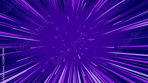 Purple Comic Book Speed Lines Background with Halftone Pattern