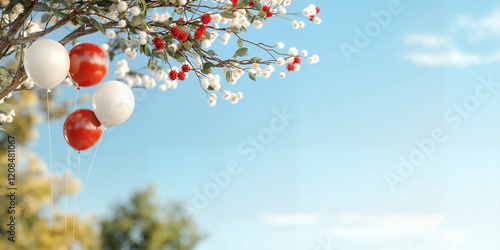 Wallpaper Mural Festive balloons and spring blossoms against blue sky Torontodigital.ca
