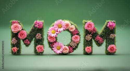 Floral letters spelling MOM for mother's day adorned with vibrant flowers photo