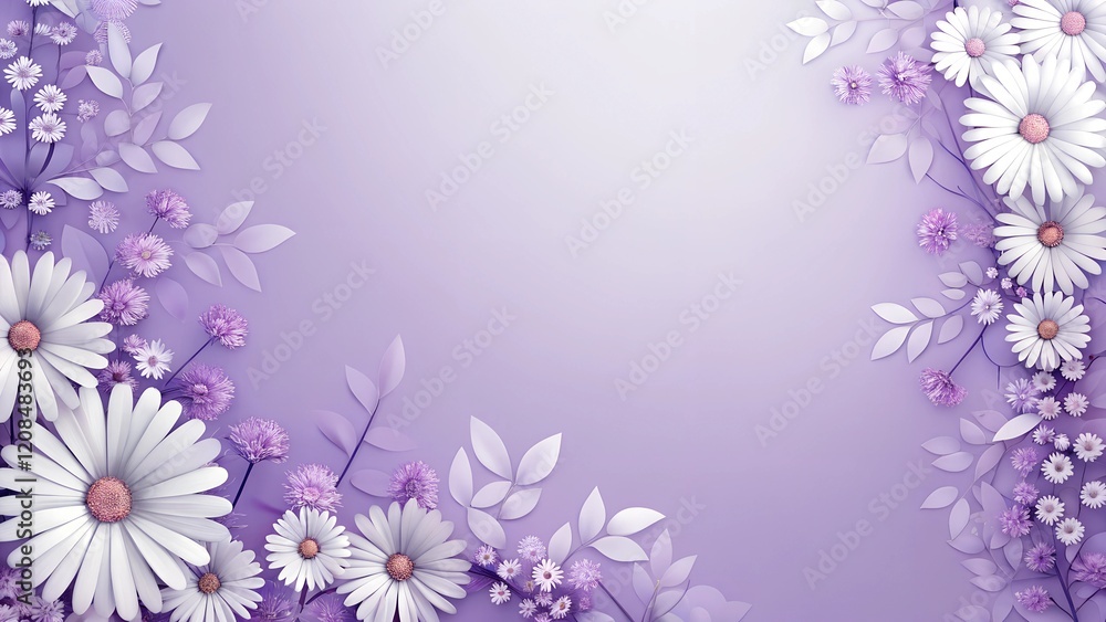 3d rendering of white daisies and small flowers on purple background with copy space for text, top view. Spring or summer floral banner design template
3d rendering of white daisies and small flowers on purple background with copy space for text, top view. Spring or summer floral banner design template