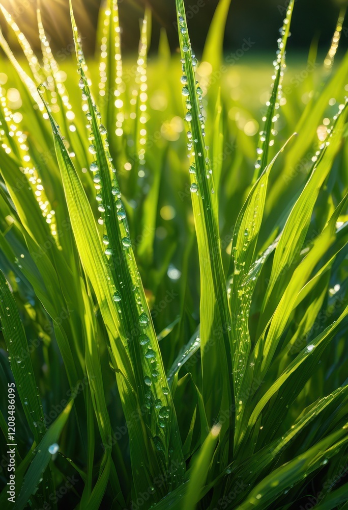 Fototapeta premium vibrant close lush grass texture patterns displaying rich greens intricate nature details, botanical, greenery, flora, landscape, turf, lawn, leaves