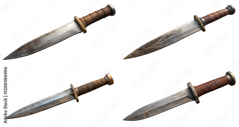 set of medieval knife, soft focus isolated on the transparent background set of medieval knife, soft focus isolated on the transparent background