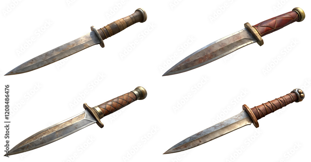 set of medieval knife, soft focus isolated on the transparent background set of medieval knife, soft focus isolated on the transparent background