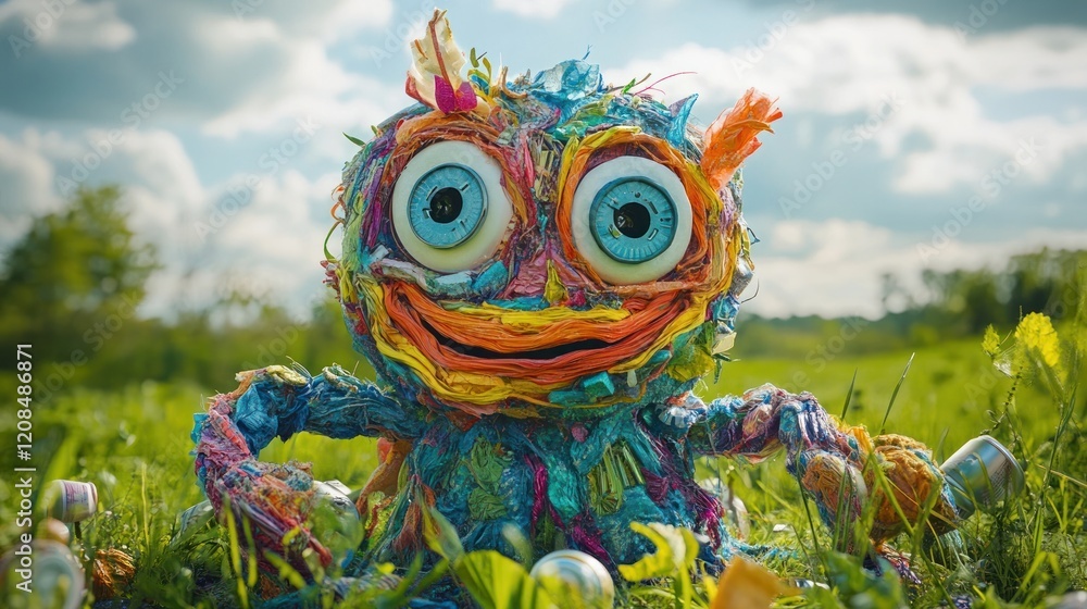 Fototapeta premium Intricately crafted and vibrant fantastical creature puppet with exaggerated features fluffy textures and playful accessories creating a captivating and whimsical visual display