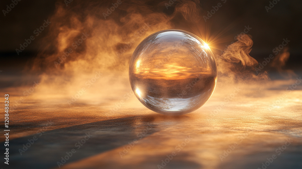 Fortune teller crystal ball in smoke on table minimalistic bright tone modern design blurred empty blank caption space on the side mystical aura symbolic reflection of fate mystery and hidden knowledg Fortune teller crystal ball in smoke on table minimalistic bright tone modern design blurred empty blank caption space on the side mystical aura symbolic reflection of fate mystery and hidden knowledg