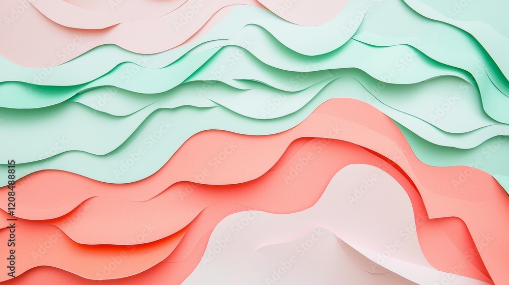 Colorful pastel paper layers creating a dynamic and textured abstract background with flowing, wavy shapes, ideal for design projects needing a touch of modern art and creativity Colorful pastel paper layers creating a dynamic and textured abstract background with flowing, wavy shapes, ideal for design projects needing a touch of modern art and creativity