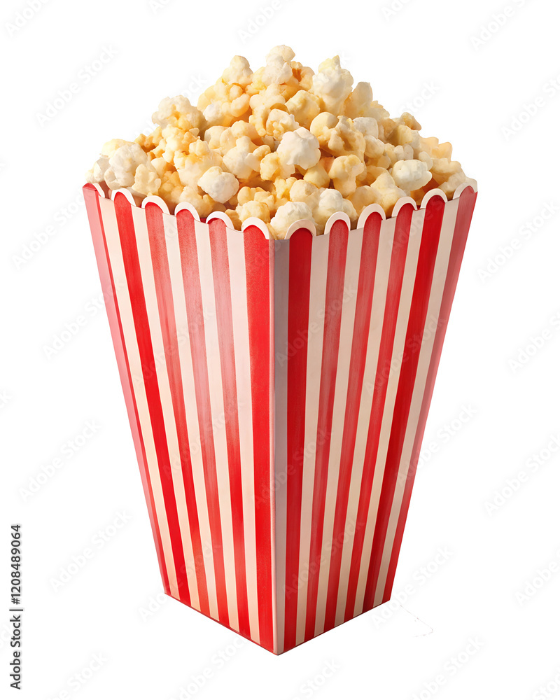 popcorn in a red and white striped carton box, soft focus isolated on the transparent background popcorn in a red and white striped carton box, soft focus isolated on the transparent background