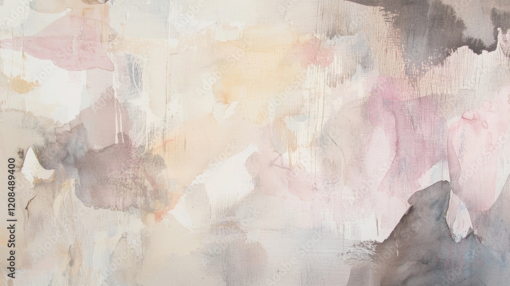 Fototapeta premium Soft pastel colors blend seamlessly in this abstract painting, creating a dreamy and ethereal atmosphere with gentle brushstrokes and delicate hues of pink, beige, and gray