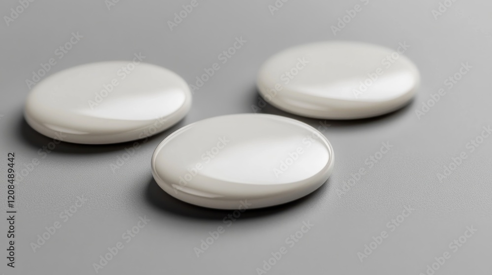 Three blank white buttons on gray background, mockup Three blank white buttons on gray background, mockup