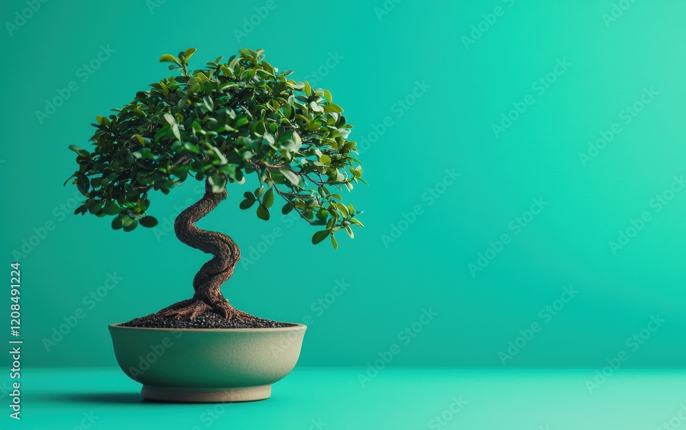 A mockup of a small, elegant bonsai tree on a vibrant teal background A mockup of a small, elegant bonsai tree on a vibrant teal background