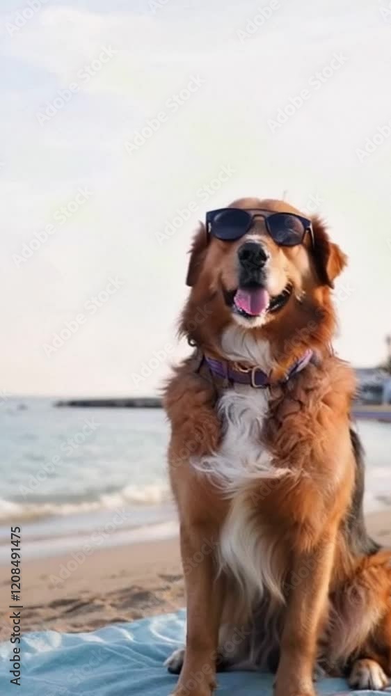 dog on the beach with sunglasses dog on the beach with sunglasses