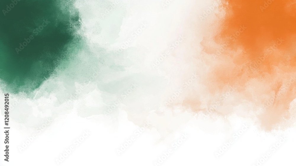 Fototapeta premium Soft green and orange watercolor stains blending seamlessly on a white background, creating a harmonious and elegant design that evokes creativity and artistic expression