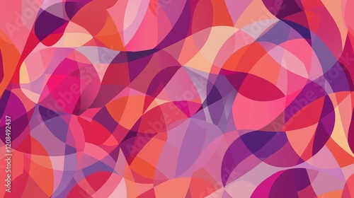 Intertwining translucent shapes in vibrant pink, purple, and orange hues create a dynamic, flowing abstract composition ideal for backgrounds and modern art projects