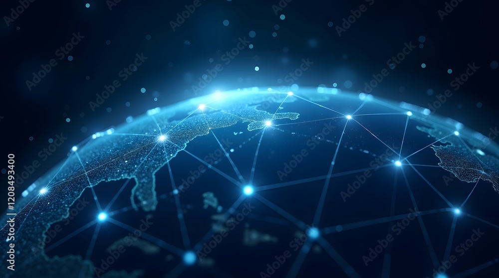 Global digital network connectivity showcasing a futuristic web of interconnected nodes around the Earth.