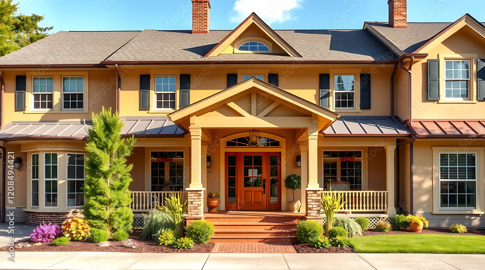 Fototapeta premium Luxury House Exterior: Dream Home Architectural Design, Real Estate Property