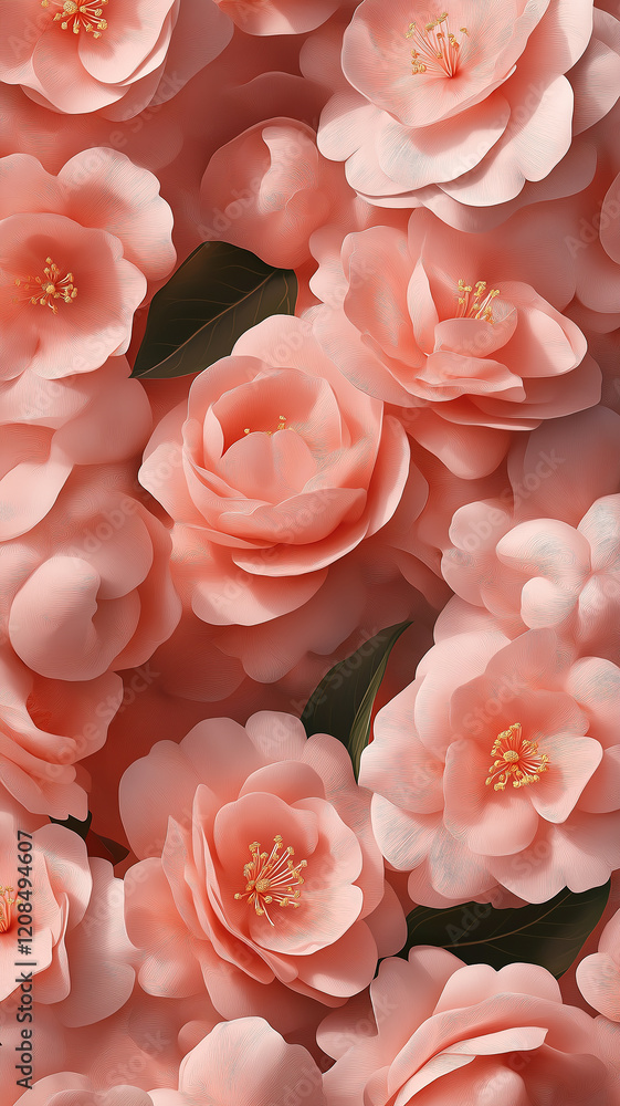 Obraz premium A close up of pink flowers with green leaves