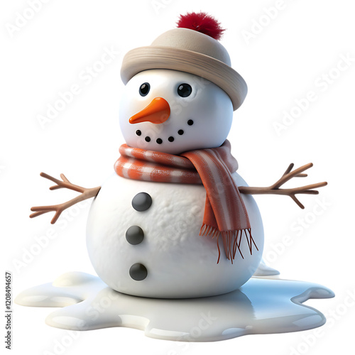 Adorable Melting Snowman Winter Holiday Cute 3D Render Illustration Festive Season fun hat