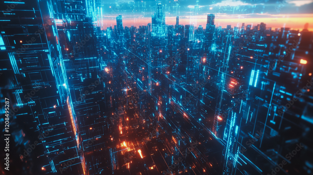 Smart digital Innovation city with connection network reciprocity over the cityscape. of future smart wireless digital city and social media networking systems that connects people with in city Smart digital Innovation city with connection network reciprocity over the cityscape. of future smart wireless digital city and social media networking systems that connects people with in city