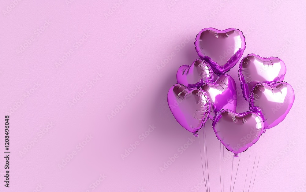 Fototapeta premium A mockup of a set of festive balloons in heart shapes on a pastel lilac background for valentines day and 8 march