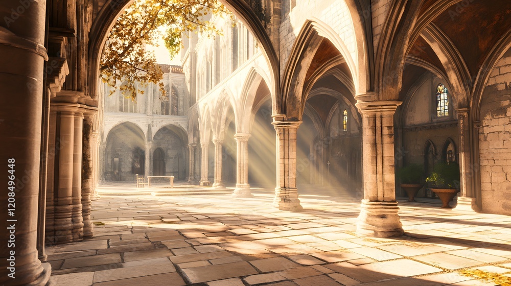 Fototapeta premium Medieval Cloister with Stone Arches