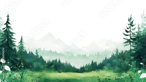 A spring landscape in a minimalist watercolor style