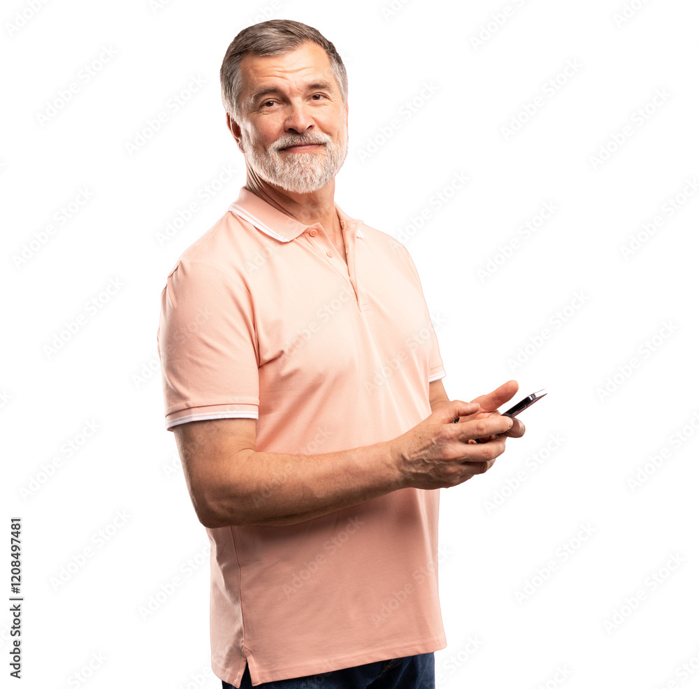 Portrait attractive man using phone, calling on mobile phone. Handsome man with smart phone on transparent background Portrait attractive man using phone, calling on mobile phone. Handsome man with smart phone on transparent background