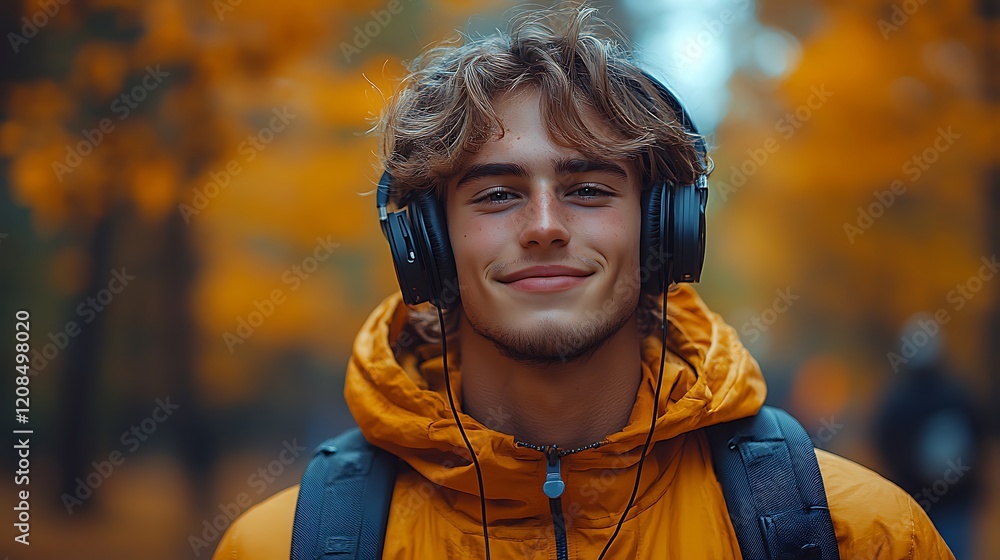 man wearing headphones and a backpack man wearing headphones and a backpack