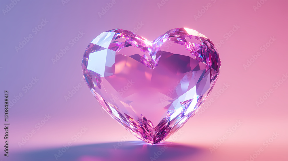 Faceted crystal heart isolated on plain light studio background, made with generative ai. Crystal Plains. Illustration Faceted crystal heart isolated on plain light studio background, made with generative ai. Crystal Plains. Illustration