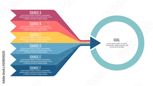 Business infographic template. Goal chart with six options, steps. Vector chart.