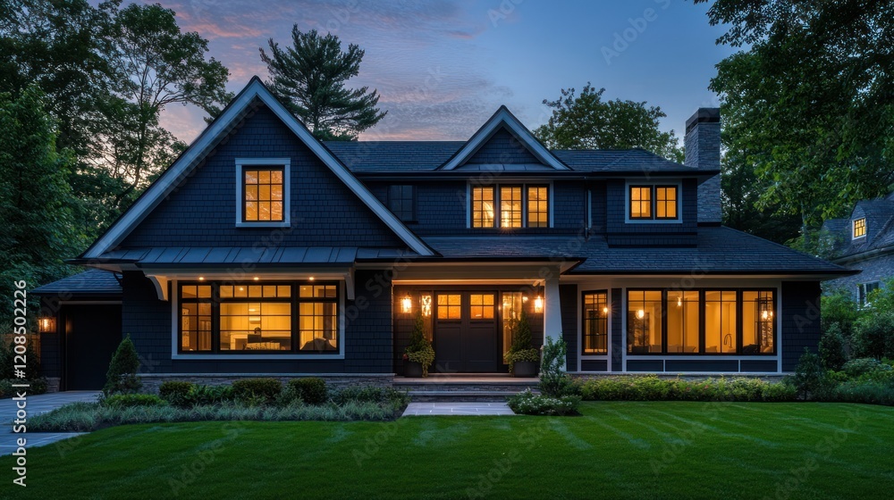 Luxury Nighttime Home Exterior: A Modern Masterpiece Luxury Nighttime Home Exterior: A Modern Masterpiece