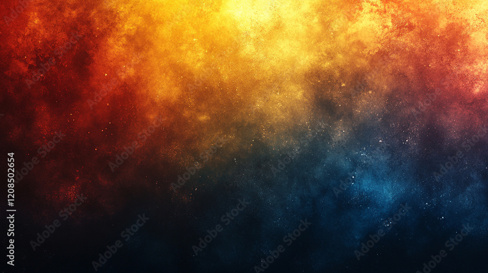 Naklejka premium A grainy red orange yellow blue vibrant dark gradient banner symbolizing chaos energy transformation intensity passion creativity emotions dynamic transitions atmospheric abstract textures