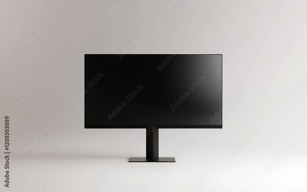 Minimalist black widescreen monitor mockup, edge-to-edge display, floating on a pure white backdrop Minimalist black widescreen monitor mockup, edge-to-edge display, floating on a pure white backdrop