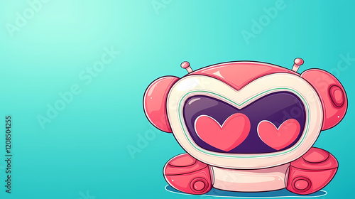 Heart-eyed robot, pastel colors, cute design. photo