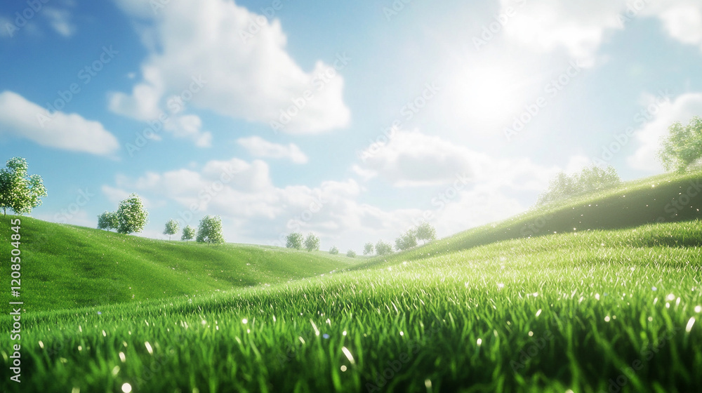 Green hills and lush meadows under a bright blue sky with scattered white clouds panoramic view minimalistic design modern blurred tones blank space for text or captions serene natural beauty
Green hills and lush meadows under a bright blue sky with scattered white clouds panoramic view minimalistic design modern blurred tones blank space for text or captions serene natural beauty