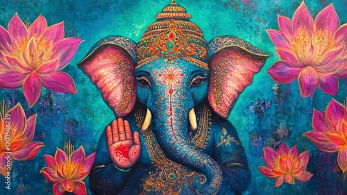 Wallpaper Mural Ganesha, the Hindu elephant god, is presented in a colorful, artistic rendering Torontodigital.ca